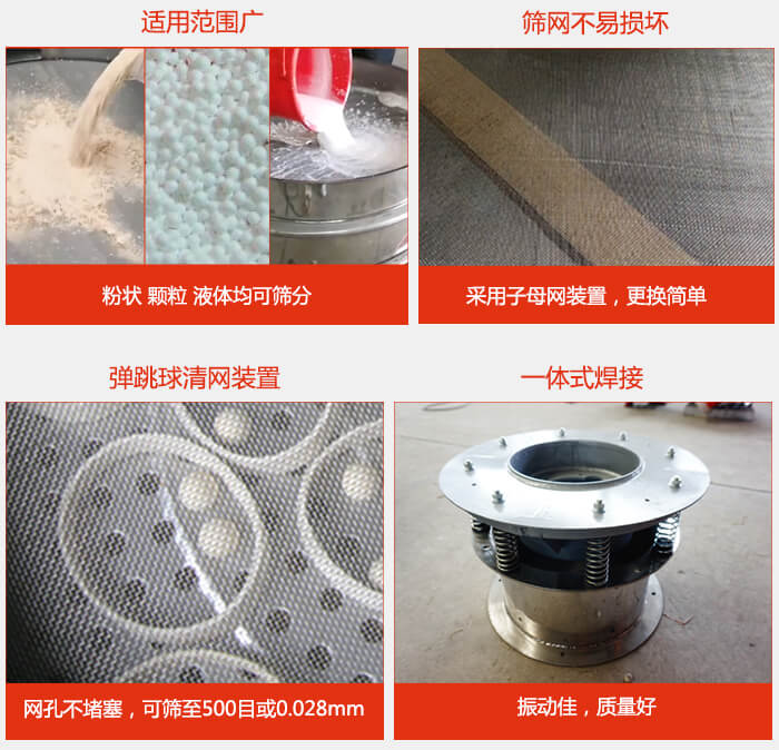 食品振動篩特點(diǎn)：1，效率高？：效率高，設(shè)計精巧耐用，任何粉類，粘液軍可篩分。2，操作簡單采用優(yōu)質(zhì)材料，換網(wǎng)容易，操作簡單，清洗方便。3，網(wǎng)孔不堵塞粉末不飛揚(yáng)，可篩至500目或0.028mm4，精細(xì)做工產(chǎn)品經(jīng)過嚴(yán)格加工程序，做工精細(xì)美觀耐用。5，獨(dú)特網(wǎng)架設(shè)計篩網(wǎng)使用時間長久，換網(wǎng)只需3-5分鐘。