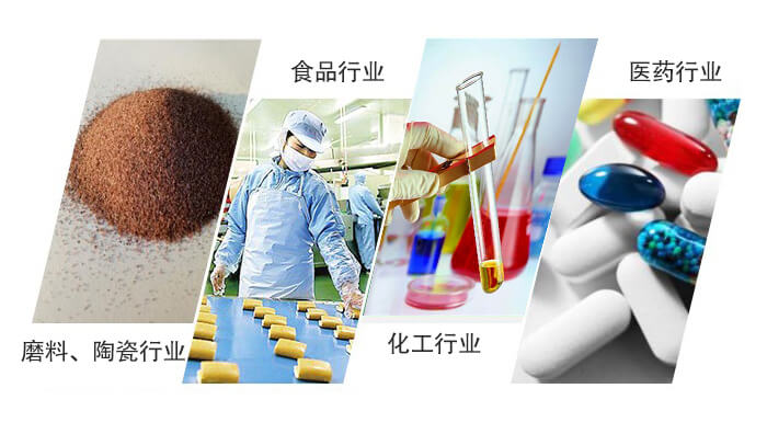 圓形旋振篩適用行業(yè)：磨料，陶瓷行業(yè)，食品行業(yè)，化工行業(yè)，醫(yī)藥行業(yè)。