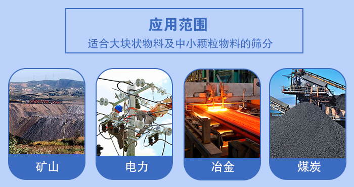 礦業(yè)振動篩應(yīng)用行業(yè)：適合大塊狀物料及中小顆粒物料的篩分：礦山，電力，冶金，煤炭等。