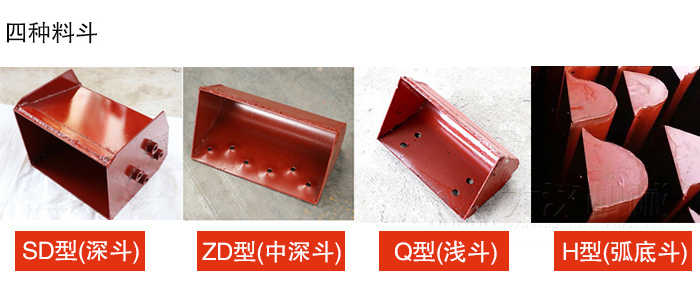 四種料斗Q型(淺斗)、H型(弧底斗)、ZD型(中深斗)SD型(深斗)展示圖